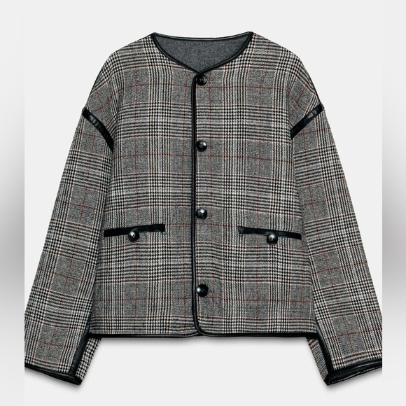 NWT Zara REVERSIBLE FAUX LEATHER PIPING WOOL JACKET size M - Picture 13 of 16